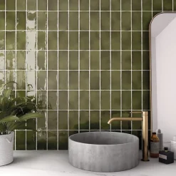 Carrelage mur effet zellige vert 7,5x15 cm MANACOR BASIL GREEN-Aelle Carrelage Discount