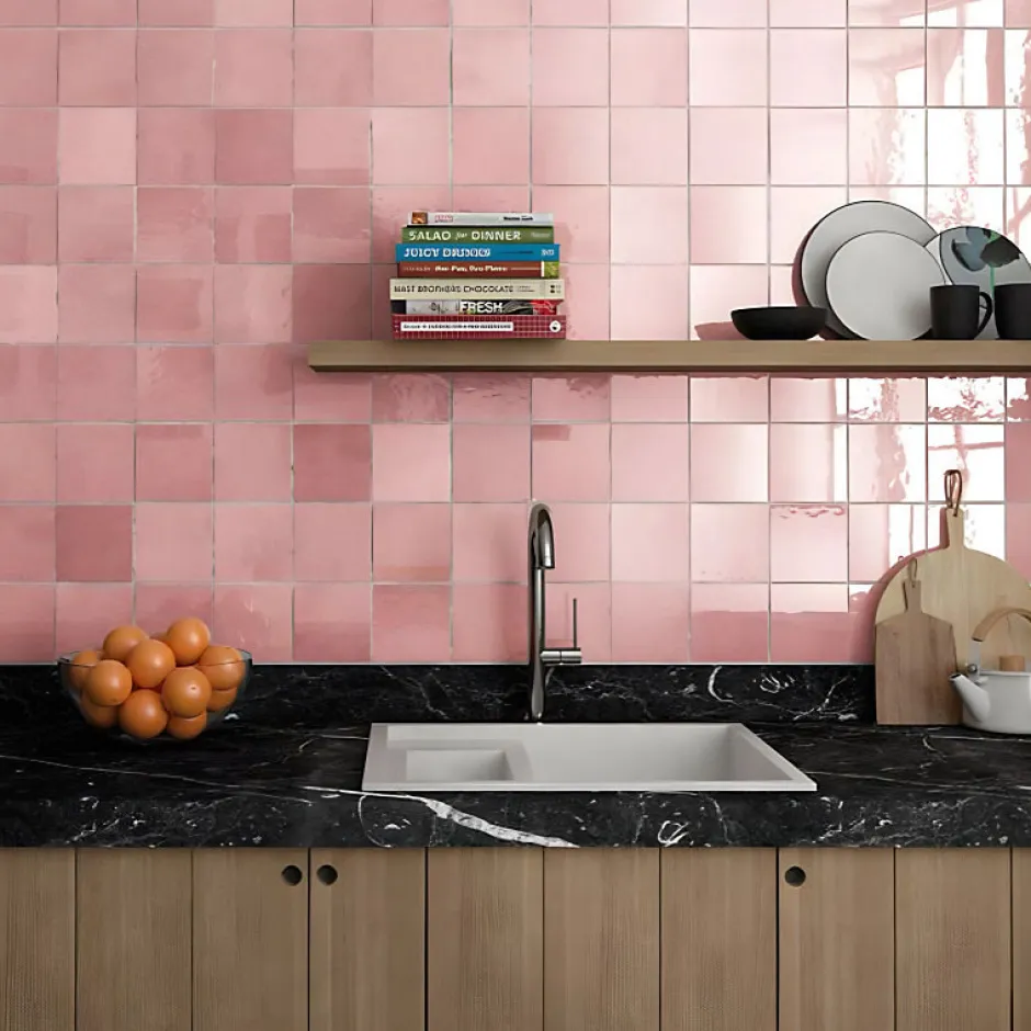 Aelle Carrelage Carrelage mur effet zellige bejmat rose 13,2x13,2 cm ARTISAN ROSE MALLOW