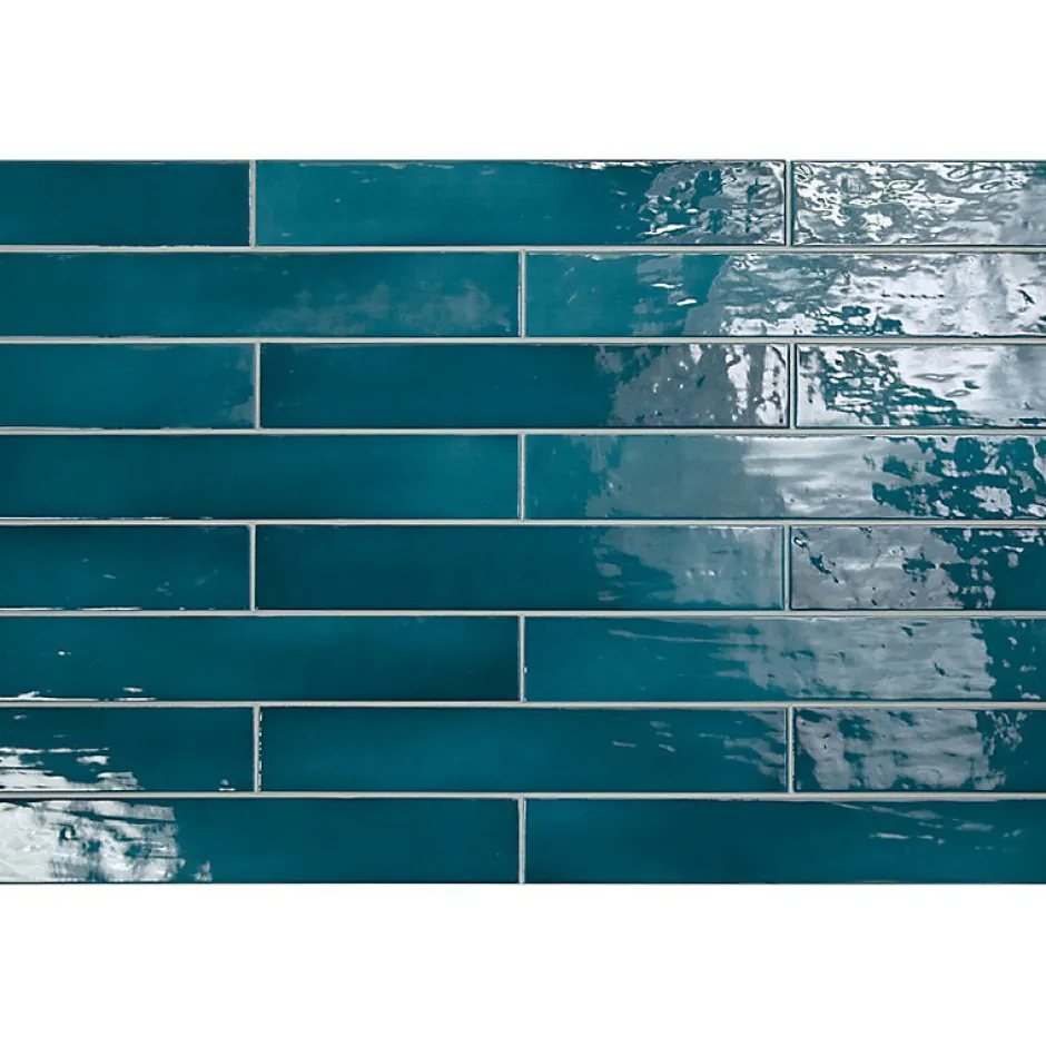 Carrelage mur effet zellige bleu turquoise 6,5x40 cm MANACOR GLACIER-Aelle Carrelage