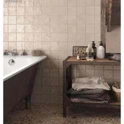 Aelle Carrelage Carrelage mur effet zellige bejmat satiné beige 10x10 cm MALLORCA CREAM