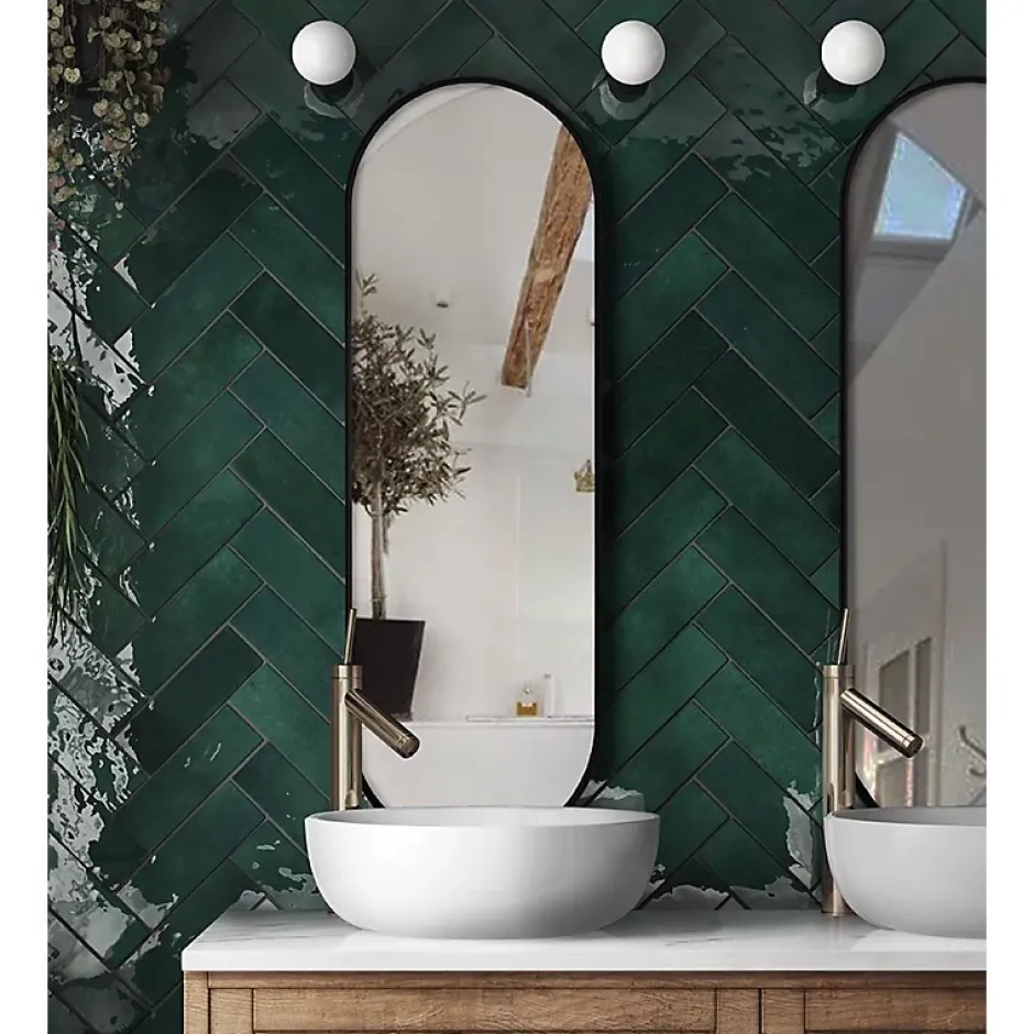 Carrelage mur effet zellige bejmat vert 6,5x20 cm ARTISAN MOSS GREEN-Aelle Carrelage