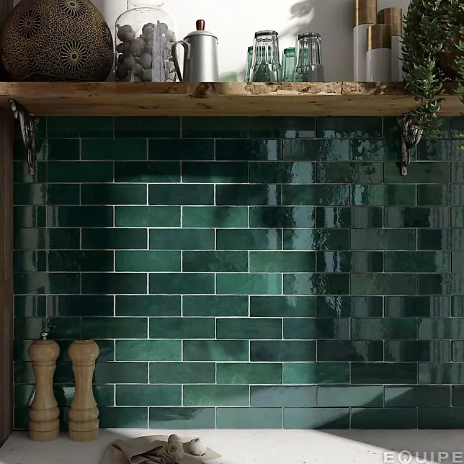 Carrelage mur effet zellige bejmat vert 6,5x20 cm ARTISAN MOSS GREEN-Aelle Carrelage