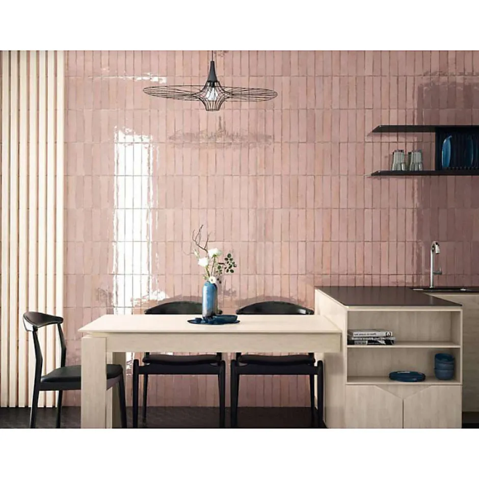 Carrelage mur effet zellige rose brillant 6x24,6 cm TRIBECA TEA ROSE-Aelle Carrelage New