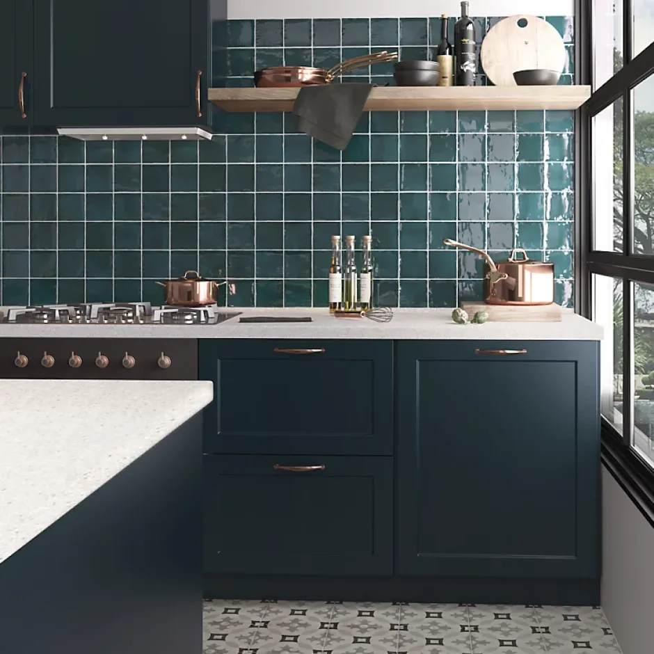 Aelle Carrelage Carrelage mur effet zellige bleu turquoise 10x10 cm MANACOR GLACIER