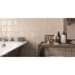 Aelle Carrelage Carrelage mur effet zellige bejmat satiné beige 6,5x20 cm MALLORCA CREAM