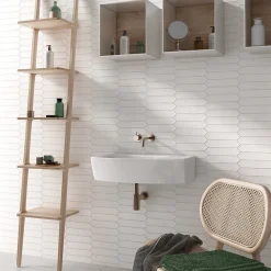 Aelle Carrelage Carrelage mur faience forme navette 5x25 cm mate LANSE WHITE