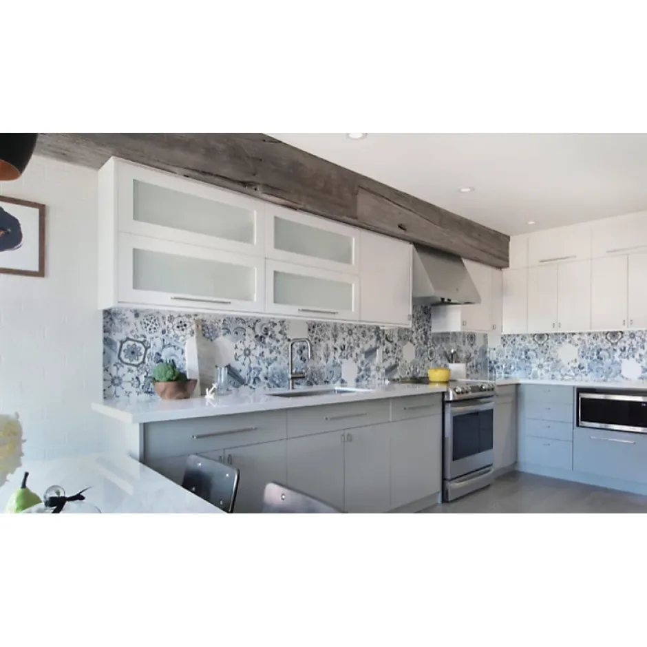 Carrelage mur hexagonal patchwork motif bleu et blanc brillant 17,6x20,1 cm HEXATILE PATCHWORK LISBOA-Aelle Carrelage New