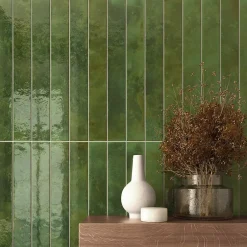 Carrelage Mur Intérieur Format allongé Vert Brillant. Bali Green 5x40 cm-Lux Mosaic Online
