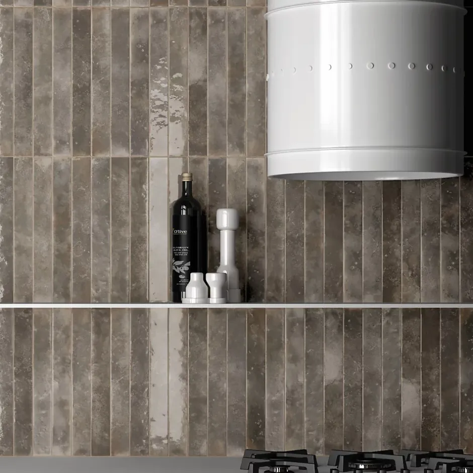 Lux Mosaic Carrelage Mur Intérieur Format allongé Noir Brillant. Bali Black Hat 5x40 cm