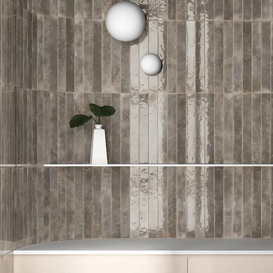 Lux Mosaic Carrelage Mur Intérieur Format allongé Noir Brillant. Bali Black Hat 5x40 cm