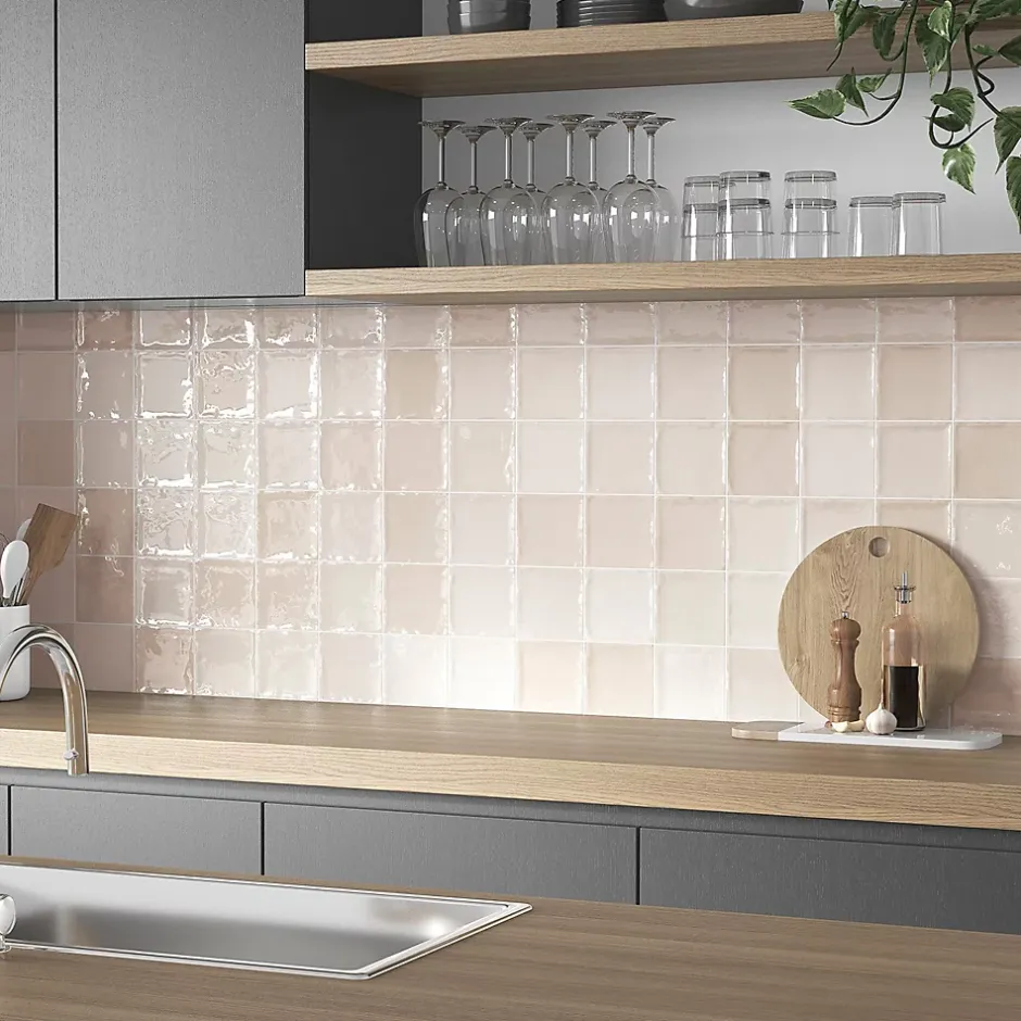 Lux Mosaic Carrelage mur intérieur/exterieur. Grès cérame Zellige Ivoire 12x12 cm x ép 8,3 mm