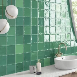 Lux Mosaic Carrelage mur intérieur/exterieur. Grès cérame Zellige Vert 12x12 cm x ép 8,3 mm