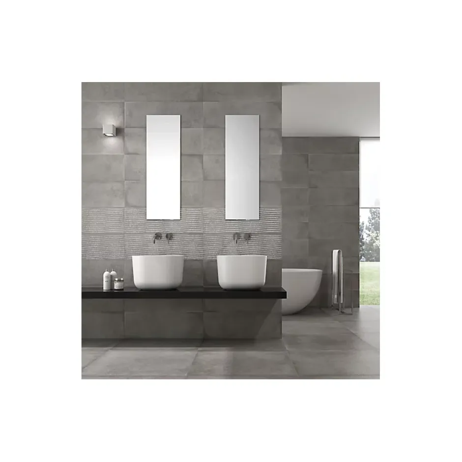 Aelle Carrelage Carrelage mur moderne gris 25x75 cm MATERIKA DARK GREY WALL- 25x75cm