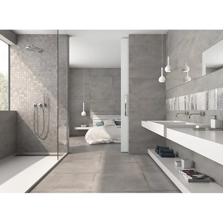 Aelle Carrelage Carrelage mur moderne gris 25x75 cm MATERIKA DARK GREY WALL- 25x75cm