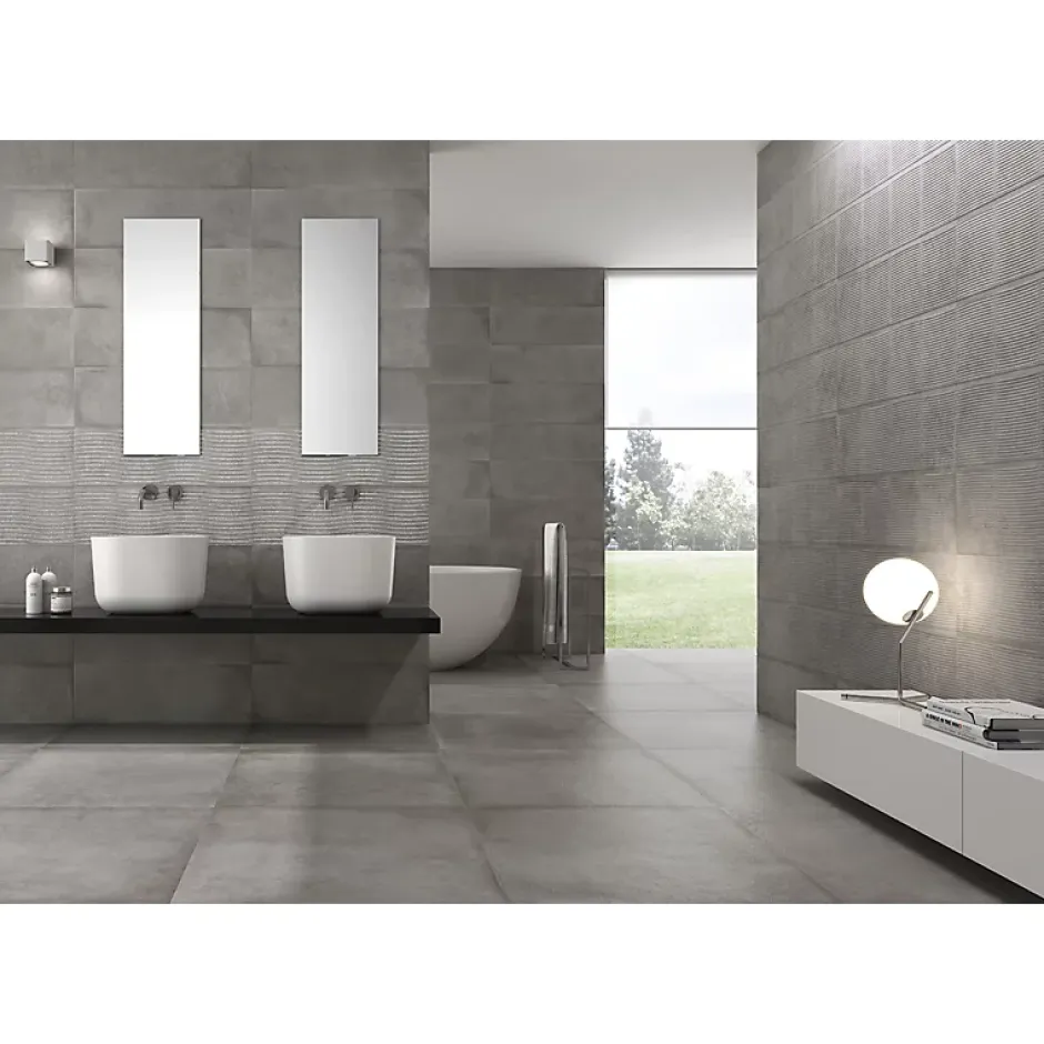 Aelle Carrelage Carrelage mur moderne gris 25x75 cm MATERIKA DARK GREY WALL- 25x75cm