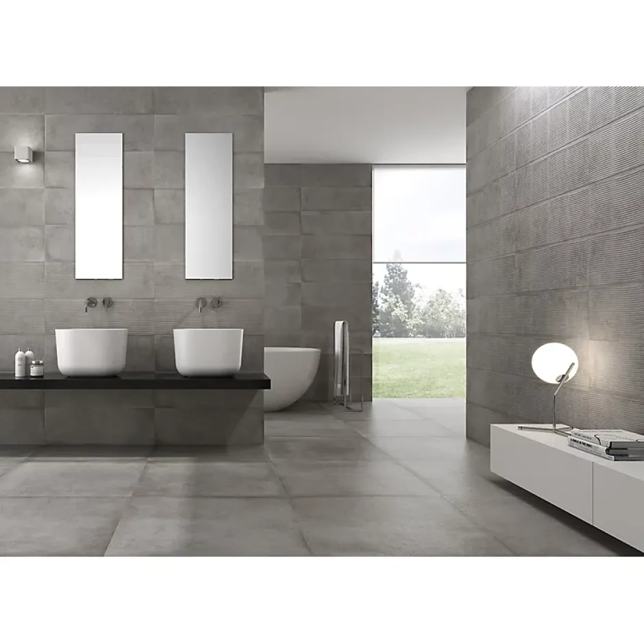 Aelle Carrelage Carrelage mur moderne gris 25x75 cm MATERIKA DARK GREY WALL- 25x75cm