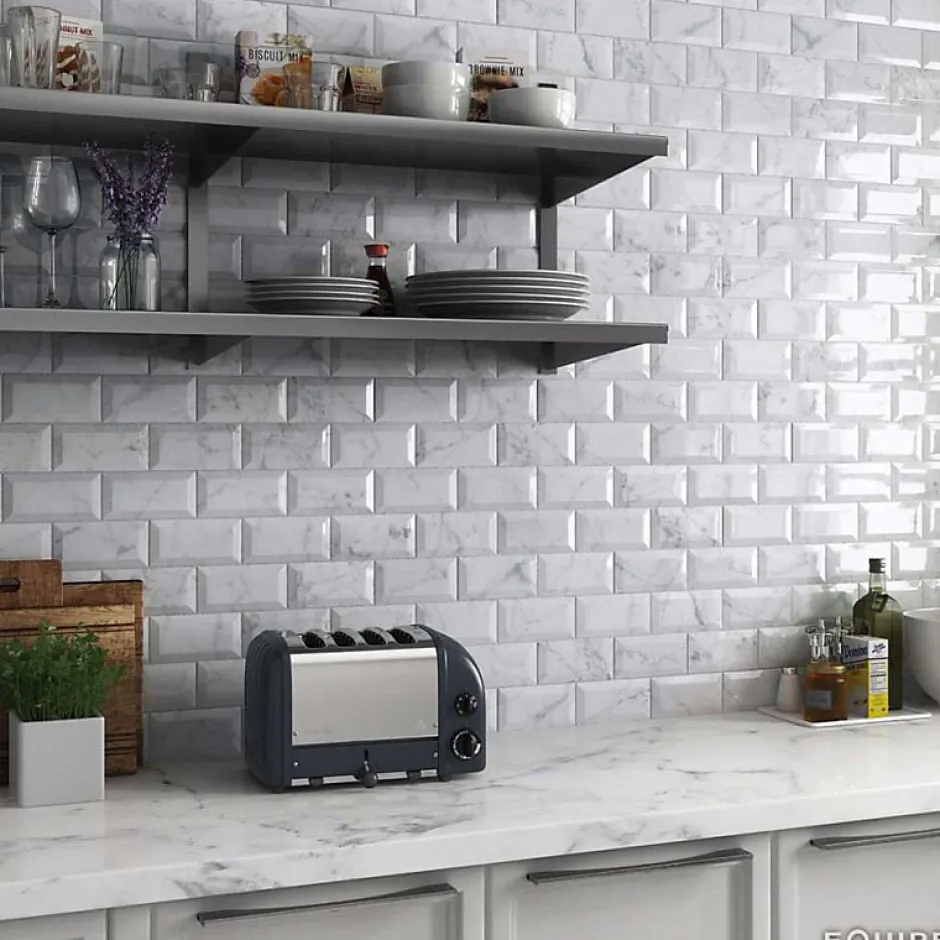 Aelle Carrelage Carrelage mur métro effet marbre blanc brillant 7,5X15 cm METRO CARRARA