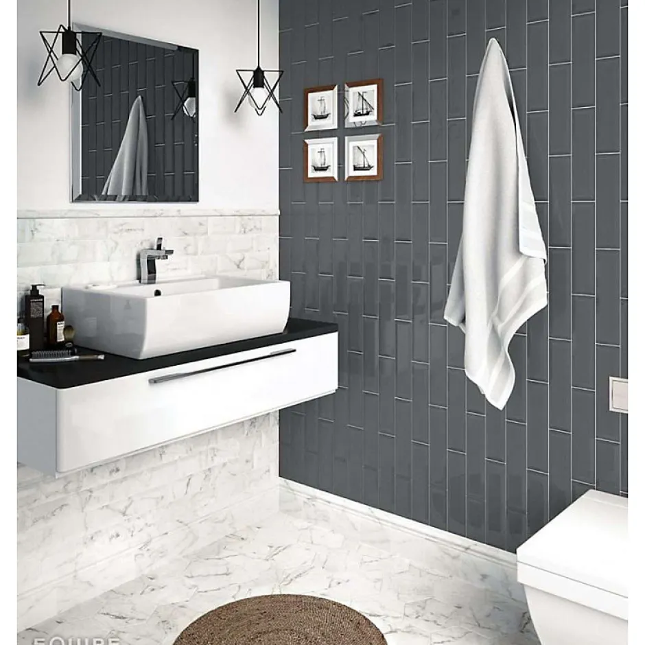 Aelle Carrelage Carrelage mur métro effet marbre blanc brillant 7,5X15 cm METRO CARRARA