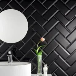 Carrelage mur métro parisien relief uni noir mate 7,5x15 cm METRO BLACK-Eiffel art construction Hot