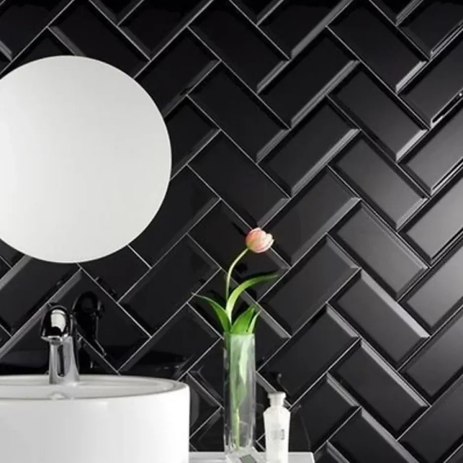 Carrelage mur métro parisien relief uni noir mate 7,5x15 cm METRO BLACK-Eiffel art construction Hot