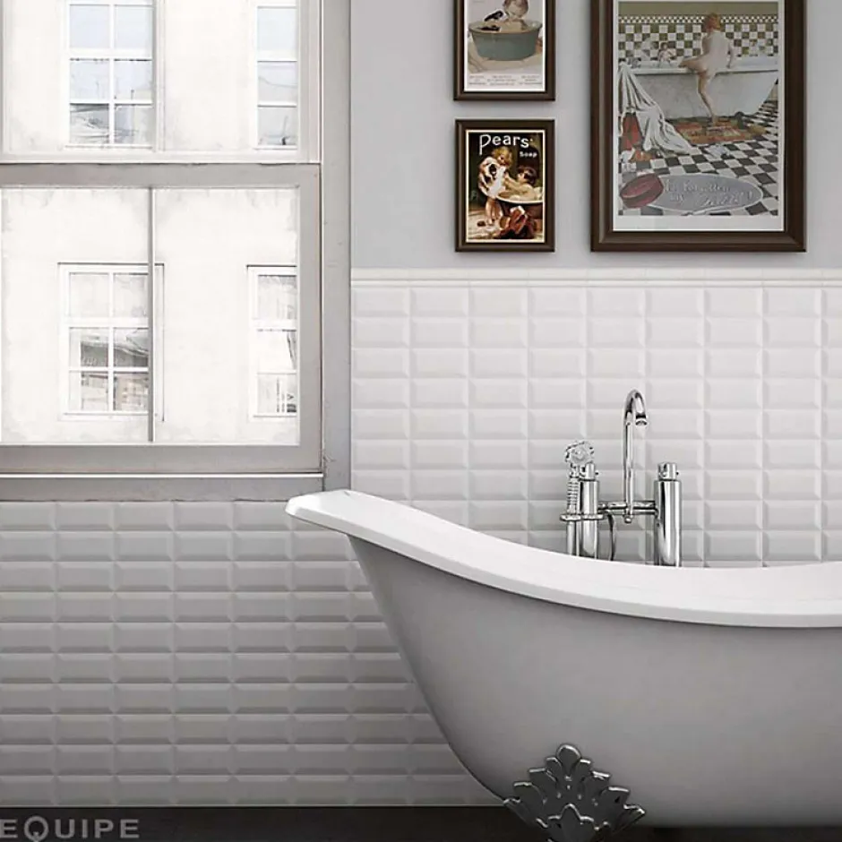 Eiffel art construction Carrelage mur relief métro parisien uni blanc brillant 10x20 cm METRO WHITE