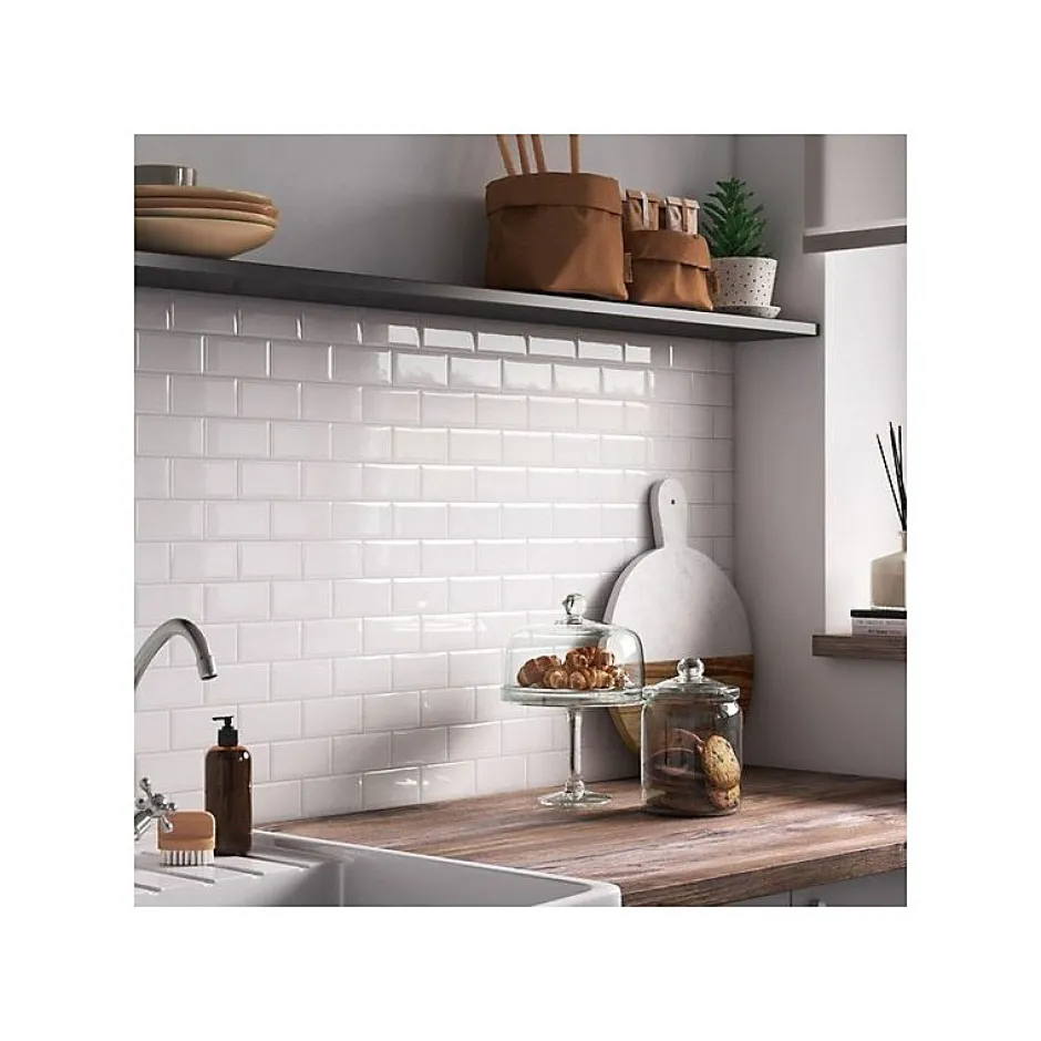 Carrelage mur relief métro parisien uni blanc brillant 7,5x15 cm METRO WHITE-Eiffel art construction New