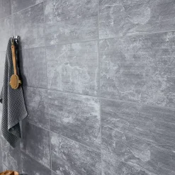 GoodHome Carrelage mural décoratif effet pierre anthracite L.61,5 x l.30,8 cm x ép.8 mm, Shaded Slate