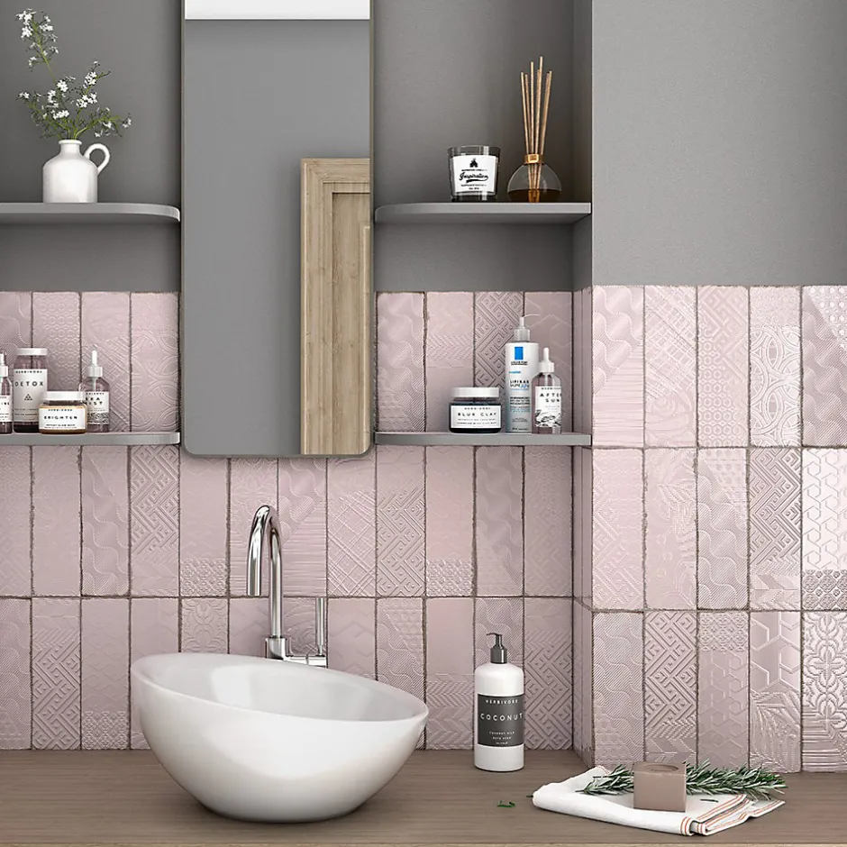 Lux Mosaic Carrelage Mural Décoratif Brillant. Volga Pink 7,5x22cm