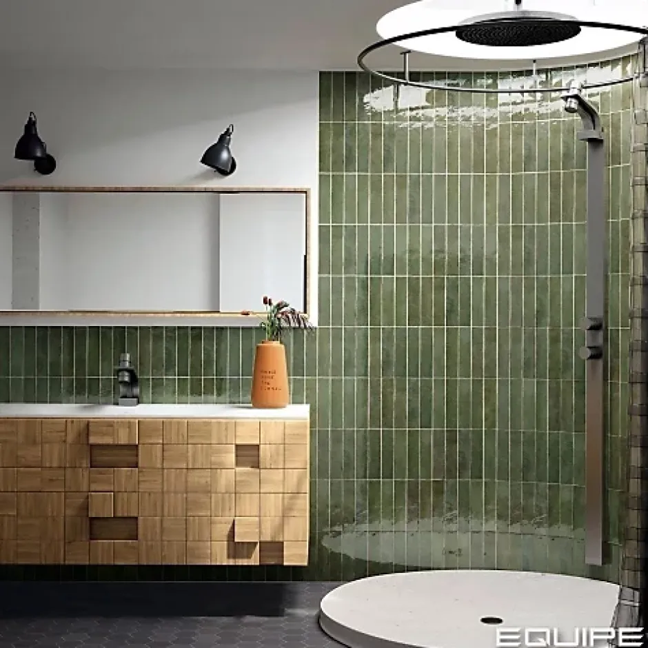 Gioia Materia Carrelage mural Effet Zellige Vert Olive TRIBE 6x24,6cm Green - Les Carreaux de Jean