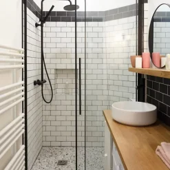 Carrelage mural faïence effet uni EVOLUTION 15x7.5cm Métro Inverse Noir - Brillant - - boîte de 0.50 m2-Gioia Materia