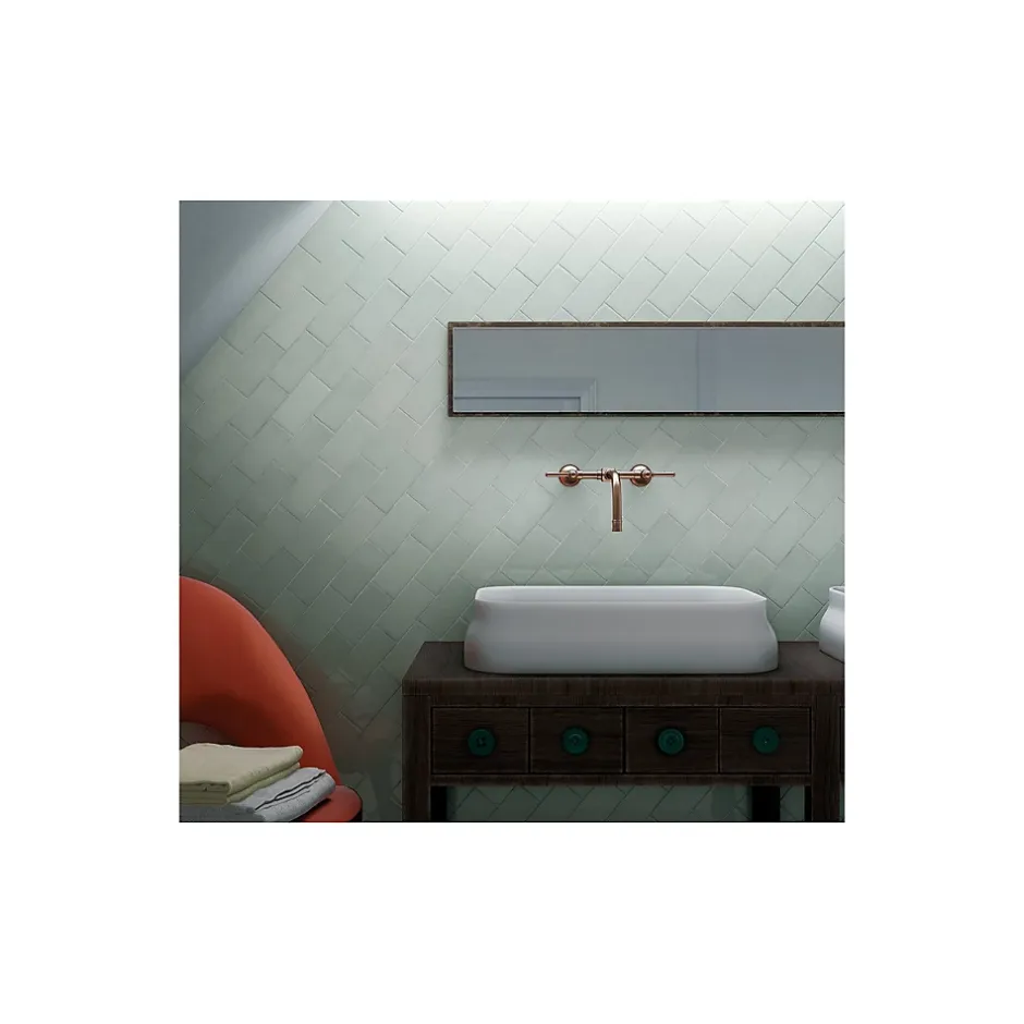 Carrelage mural faience effet zellige VILLAGE 13.2x13.2 cm Mint - Brillant / Poli - boîte de 1 m2-Gioia Materia Outlet