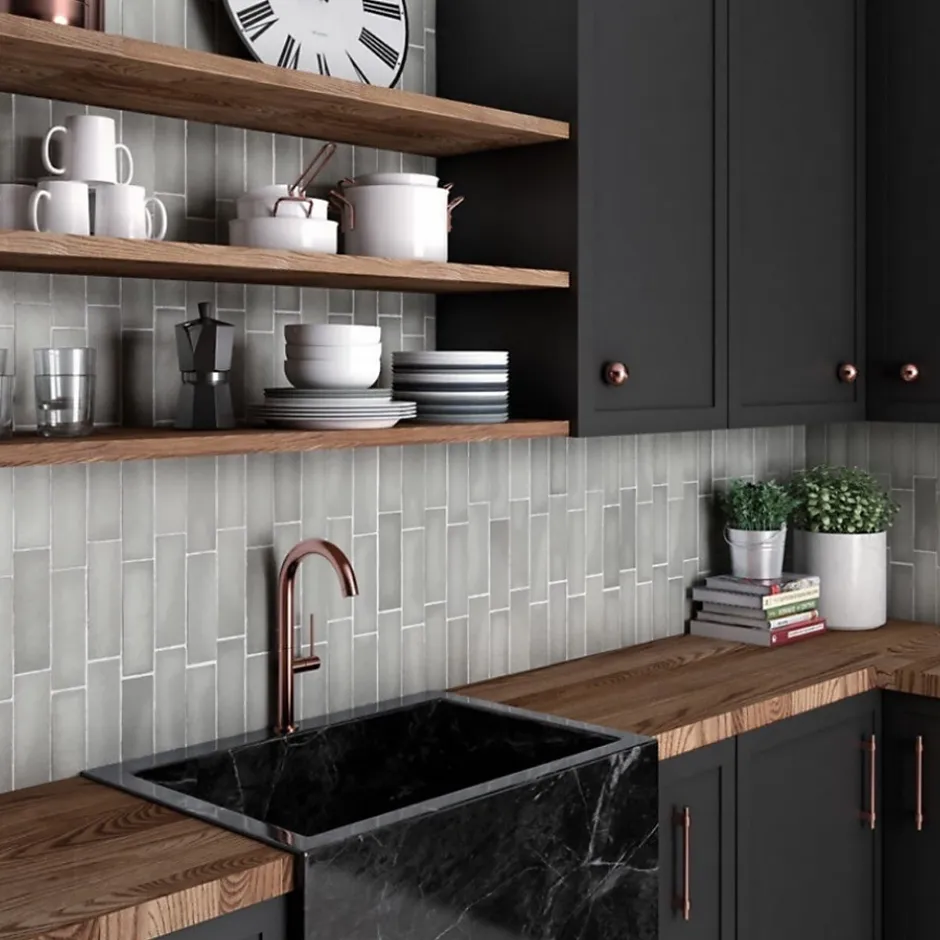 Gioia Materia Carrelage mural faience effet zellige MAGMA 13.2x13.2 cm Grey stone - - boîte de 1 m2