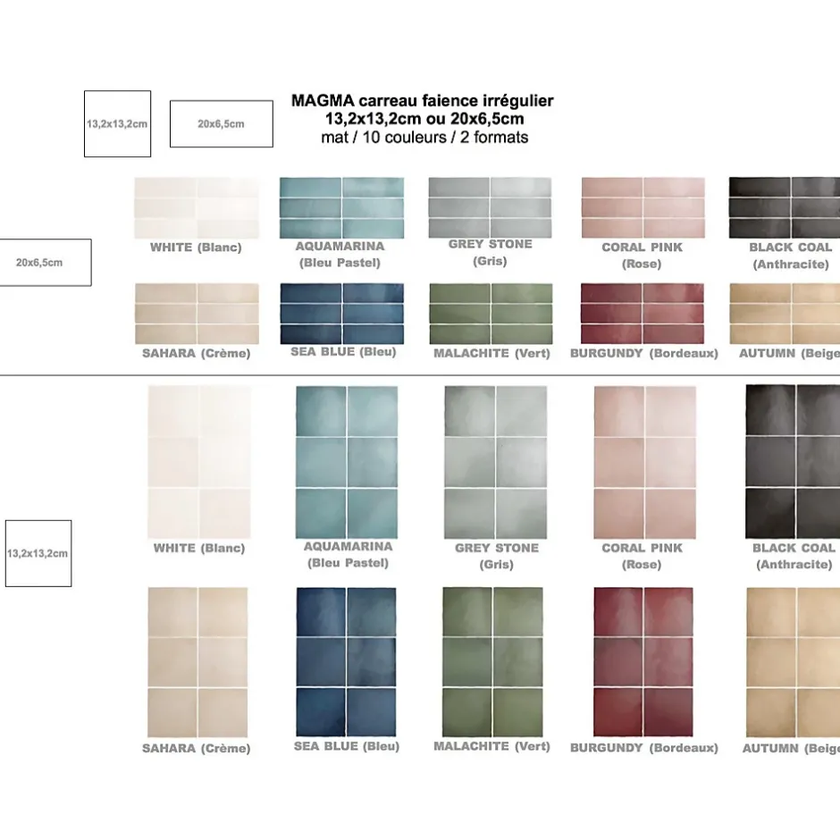 Gioia Materia Carrelage mural faience effet zellige MAGMA 13.2x13.2 cm Grey stone - - boîte de 1 m2