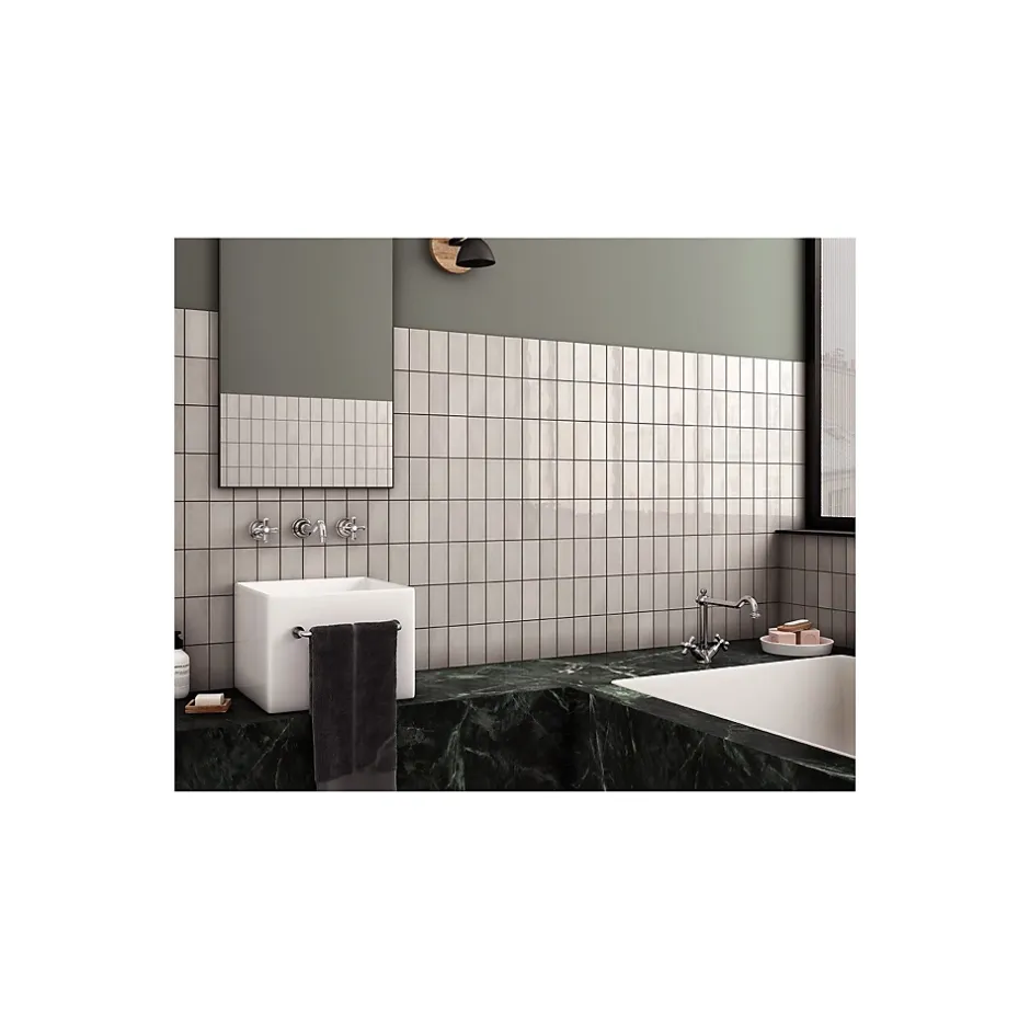 Carrelage mural faience effet zellige VILLAGE 13.2x6.5 cm Silver mist - Brillant / Poli - boîte de 0.50 m2-Gioia Materia