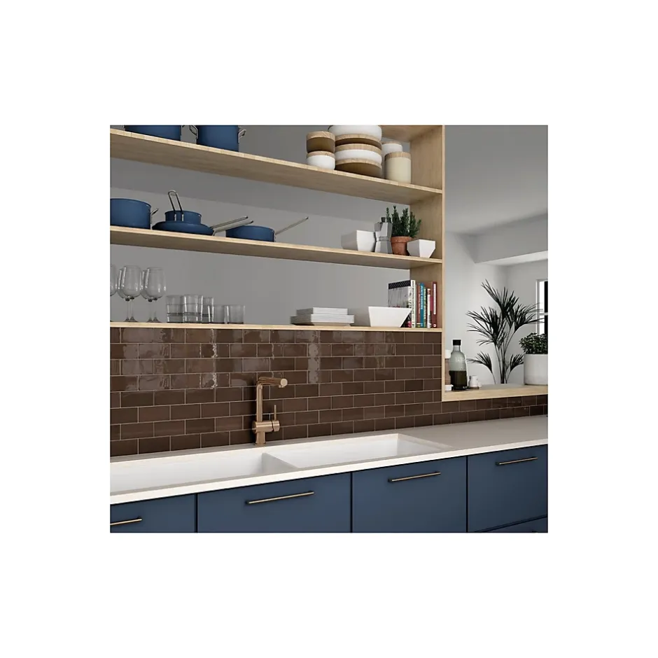 Gioia Materia Carrelage mural faience effet zellige VILLAGE 13.2x6.5 cm Walnut brown - Brillant / Poli - boîte de 0.50 m2