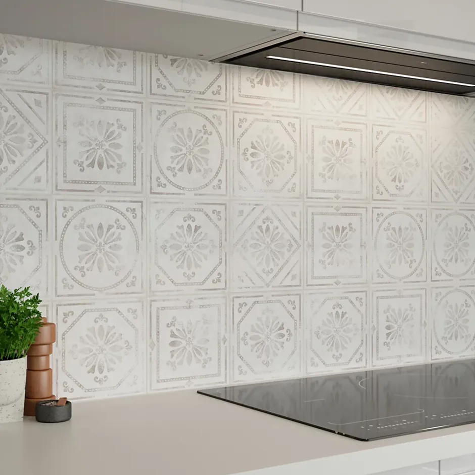 Carrelage mural interieur effet carreau de ciment blanc et béton L.20 x l.20 cm x ép.8,2 mm, Koney-GoodHome Hot