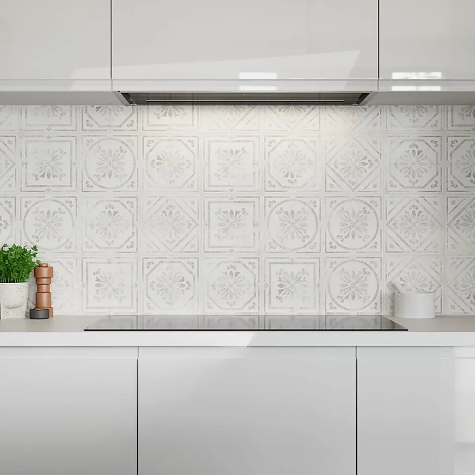 Carrelage mural interieur effet carreau de ciment blanc et béton L.20 x l.20 cm x ép.8,2 mm, Koney-GoodHome Hot