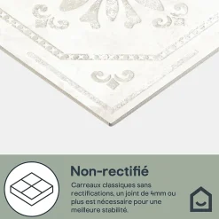 Carrelage mural interieur effet carreau de ciment blanc et béton L.20 x l.20 cm x ép.8,2 mm, Koney-GoodHome Hot