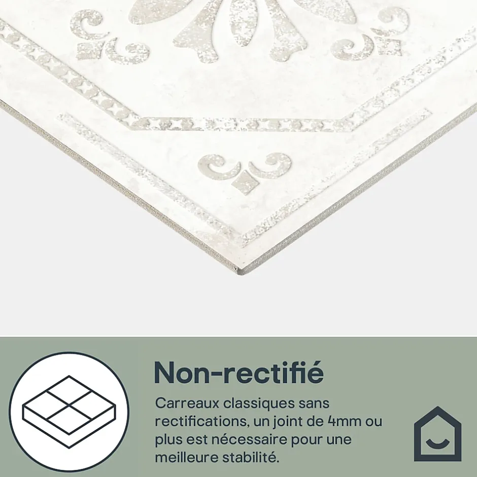 Carrelage mural interieur effet carreau de ciment blanc et béton L.20 x l.20 cm x ép.8,2 mm, Koney-GoodHome Hot