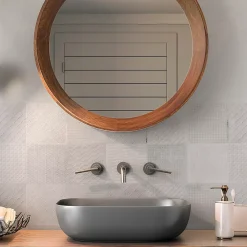 Carrelage mural intérieur effet béton blanc décor carrés texturés L.90 x l.30 cm x ép.8 mm, Pavlos