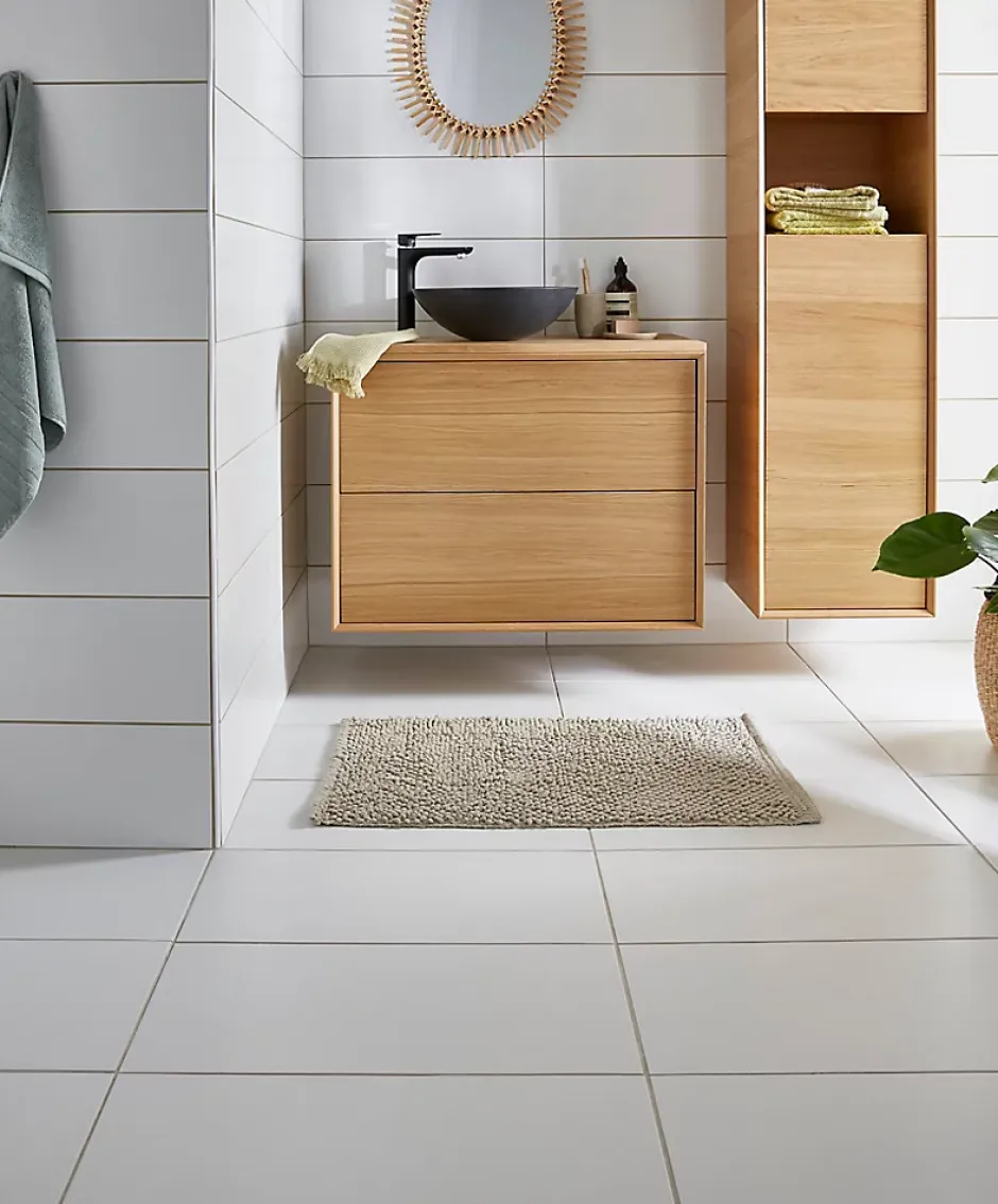 GoodHome Carrelage mural intérieur grès cérame émaillé mat blanc lisse L.60 x l.20 cm x ép.8,3 mm, Plain