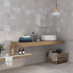 Carrelage mural intérieur effet béton gris décor carrés texturés L.90 x l.30 cm x ép.8 mm, Pavlos