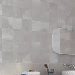 Carrelage mural intérieur effet béton gris décor carrés texturés L.90 x l.30 cm x ép.8 mm, Pavlos