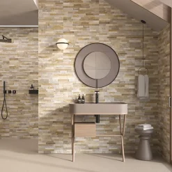 Carrelage mural intérieur effet pierre beige décor quartzite 3D L.60 x l.30 cm x ép.8,2 mm, Quartz 3D- Online