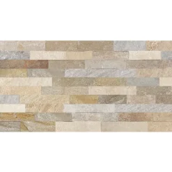 Carrelage mural intérieur effet pierre beige décor quartzite 3D L.60 x l.30 cm x ép.8,2 mm, Quartz 3D- Online