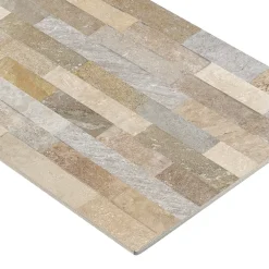 Carrelage mural intérieur effet pierre beige décor quartzite 3D L.60 x l.30 cm x ép.8,2 mm, Quartz 3D- Online