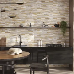 Carrelage mural intérieur effet pierre beige décor quartzite 3D L.60 x l.30 cm x ép.8,2 mm, Quartz 3D- Online