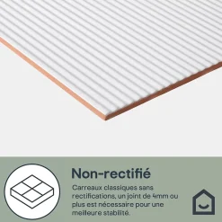 Carrelage mural intérieur blanc mat à cannelures fines L.60 x l.30 cm x ép.9 mm, Perouso-GoodHome Best