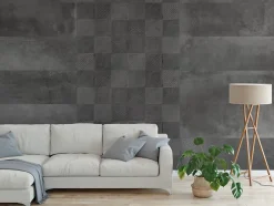Carrelage mural intérieur effet béton anthracite décor carrés texturés L.90 x l.30 cm x ép.8 mm, Pavlos