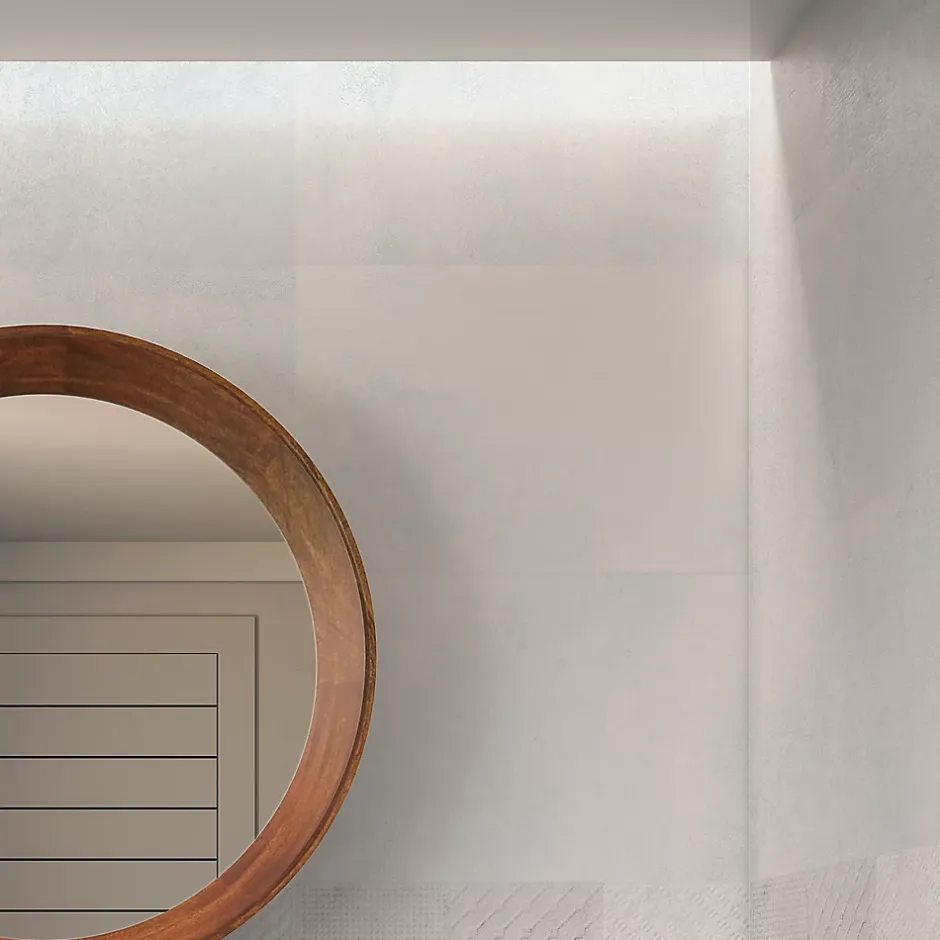 Carrelage mural intérieur effet béton blanc L.90 x l.30 cm x ép.8 mm, Pavlos- Outlet